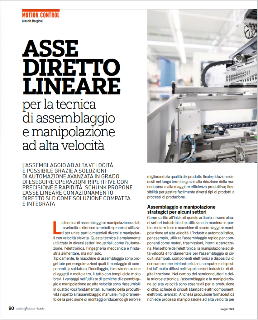 Prima pagina dell'articolo Schuunk su Automazione Integrata